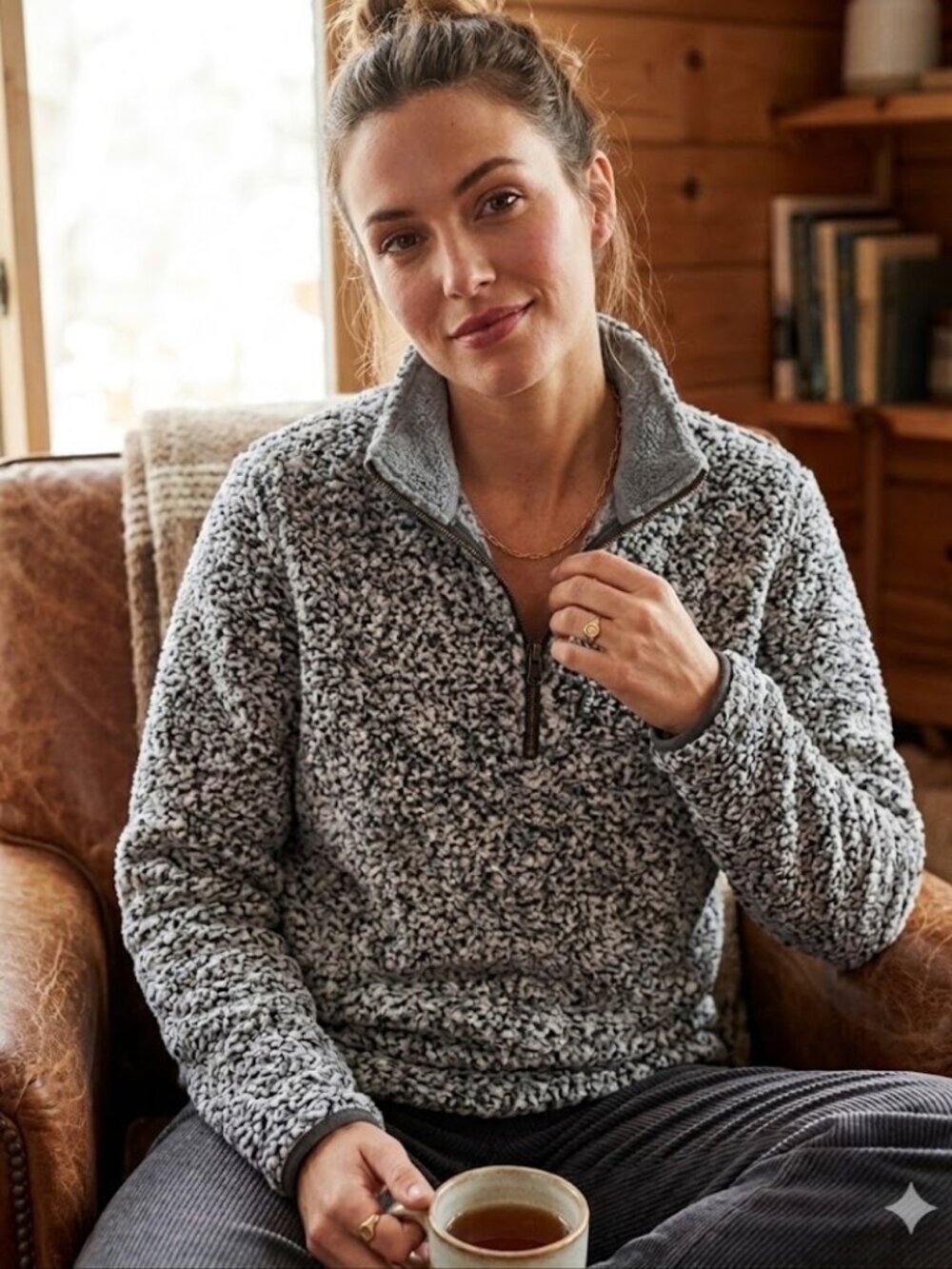 Original Weatherproof Vintage Women’s Sherpa 1/4 Zip Pullover Jacket - Charcoal